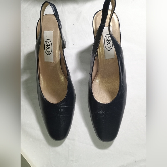 SRO Shoes - Vintage SRO Navy Blue Sling Back Heels Size 9N Leather Pocono